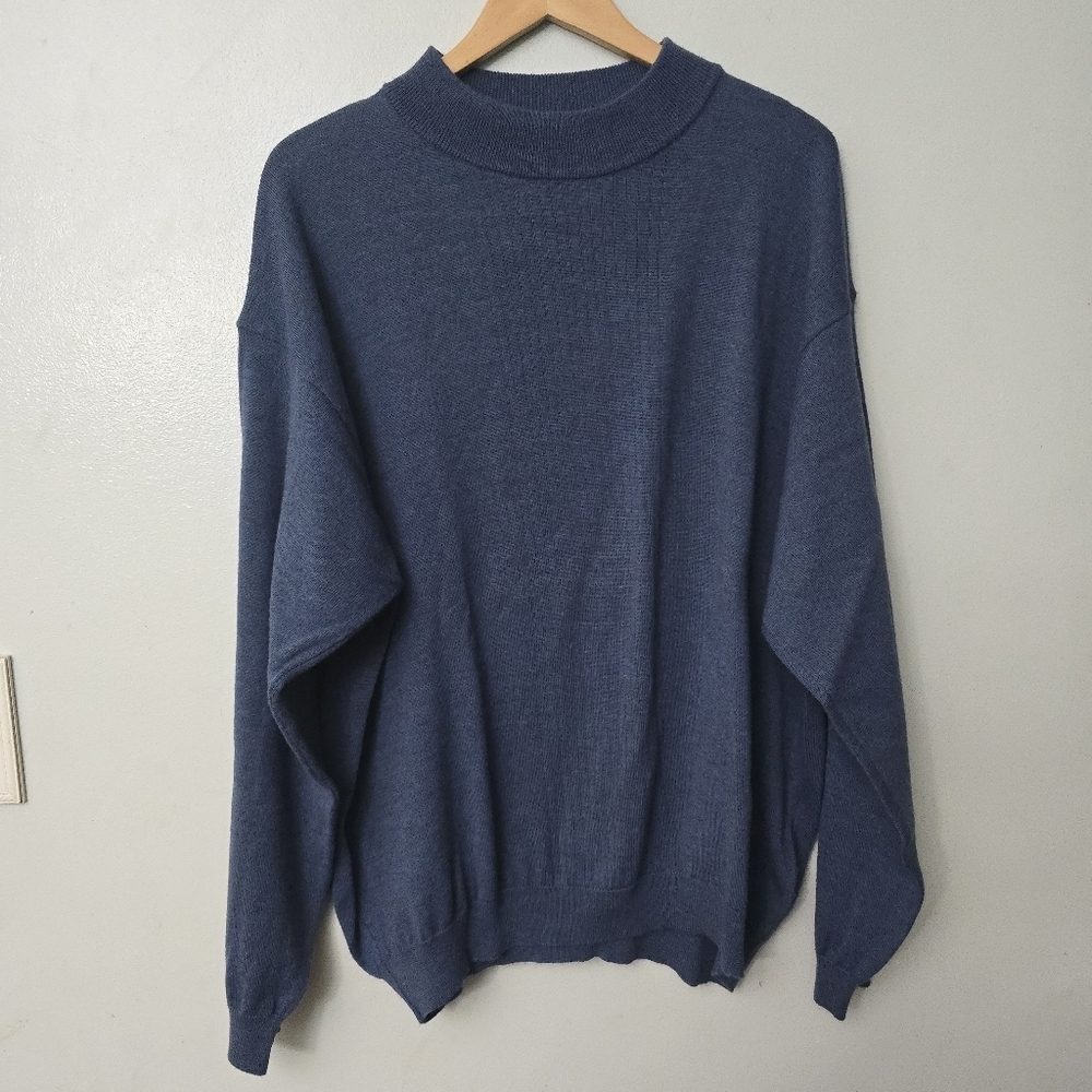 Covington Mens XXL Sweater Blue Merino Wool Blend Mock Neck Preppy Base Layer